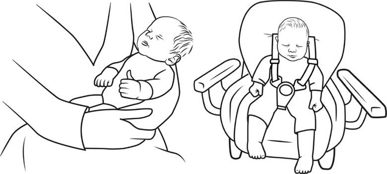 You can cradle them in your arms, or they can sit in an infant seat or highchair.