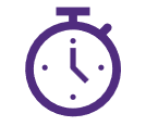 A purple stopwatch with a white face  Description automatically generated