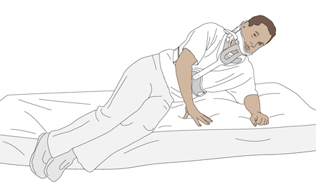 Drop your legs over the side of the bed.